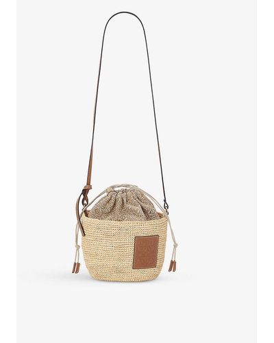 Loewe Paula's Ibiza Drawstring Raffia And Leather Cross-body Basket Bag - Natural