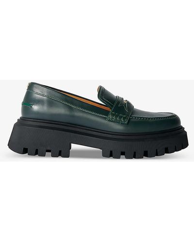 Maje Clover-embellished Leather Platform Loafers - Green