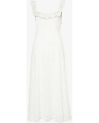 RIXO London Patsy Ruffle-trim Cotton Midi Dress - White