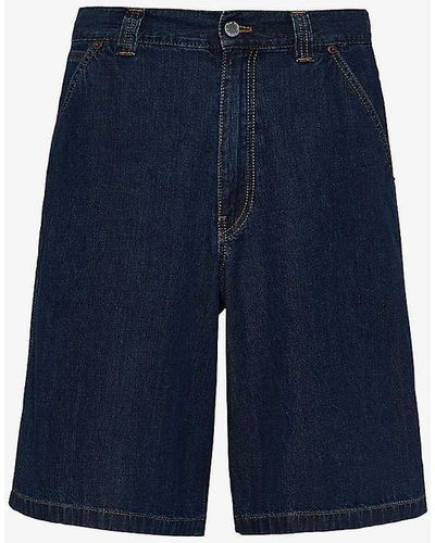 Prada Brand-plaque -pocket Regular-fit Washed-denim Bermuda Shorts - Blue
