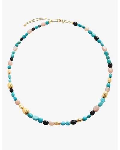 Monica Vinader Rio18ct -plated Vermeil Sterling-silver, Turquoise, Peach Moonstone And Black Onyx Beaded Necklace - Blue