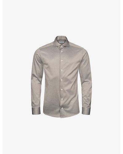 Eton Mélange-weave Slim-fit Cotton Shirt - Gray