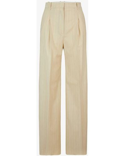 BOSS Stripe-print Wide-leg Stretch-wool Trousers - Natural