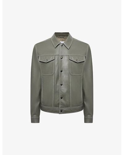 Reiss Gisborne Leather Tucker Jacket X - Green