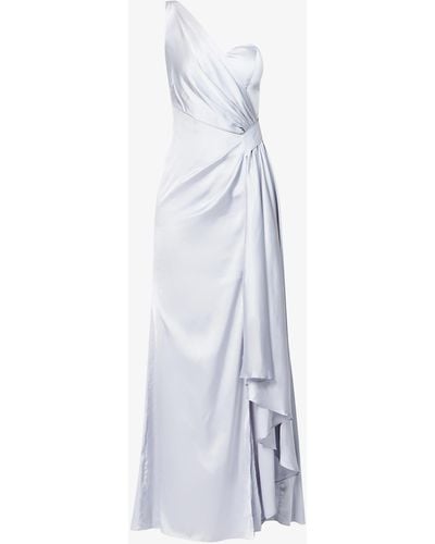 Chi Chi London Asymmetric-shoulder Satin Maxi Dress - Blue