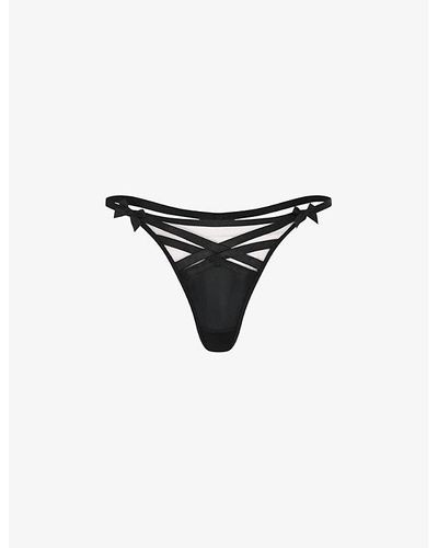 Agent Provocateur Briella Bow-embellished Woven Thong - Black