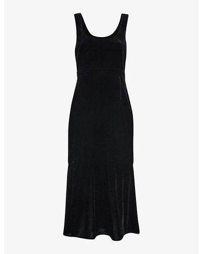 Whistles Mila Square-neck Fitted Velvet Midi Dress - Black