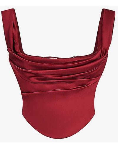 House Of Cb Una Corseted Stretch-woven Top - Red