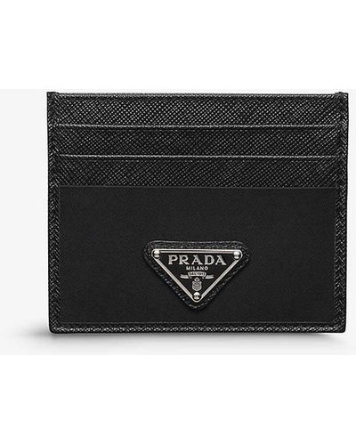 Prada Logo-plaque Saffiano Leather Card Holder - Black