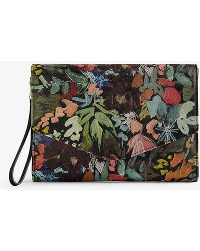 Ted Baker Beinina Floral-print Faux-leather Clutch - Black