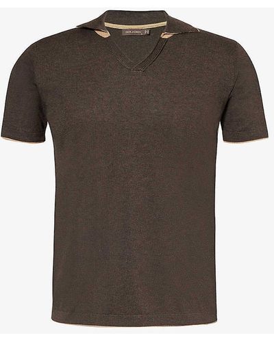 Oscar Jacobson Svante V-neck Cotton Polo Shirt - Brown