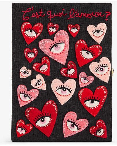 Olympia Le-Tan Love Hearts Cotton, Wool And Silk-blend Clutch Bag - Red