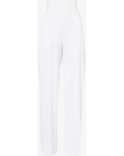 Alaïa Pleated Wide-leg Knitted Trousers - White