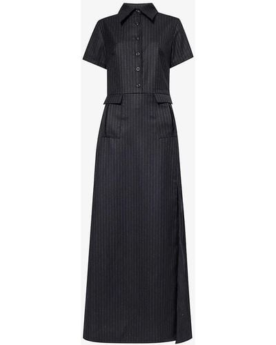 Woera Collared Striped Regular-fit Cashmere Maxi Dres - Blue