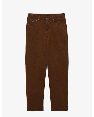 Prada Brand-plaque Relaxed-fit Cotton-corduroy Pants - Brown