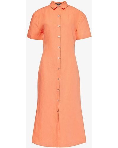 Theory Collar Linen Midi Dress - Orange