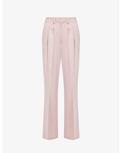 Victoria Beckham Double-pleat Wide-leg Mid-rise Wool-blend Pants - Pink