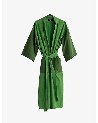 Hay Duo Shawl-lapel Cotton Robe - Green