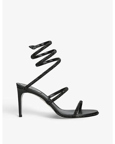 Rene Caovilla Cleo Crystal-embellished Leather Heeled Sandals - Black