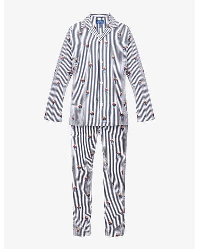 Polo Ralph Lauren Bear-print Striped Cotton Pyjama Set - Blue