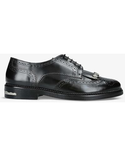 Toga Virilis Fringed Metal-embellished Leather Oxford Shoes - Black