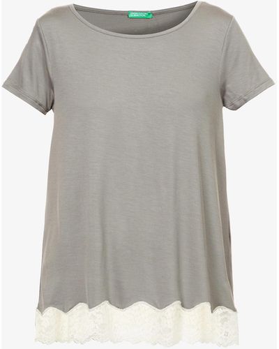Benetton Lace-trimmed Stretch-jersey Top - Grey