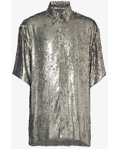 Dries Van Noten Sequin-embellished Relaxed-fit Woven Shirt - Grey