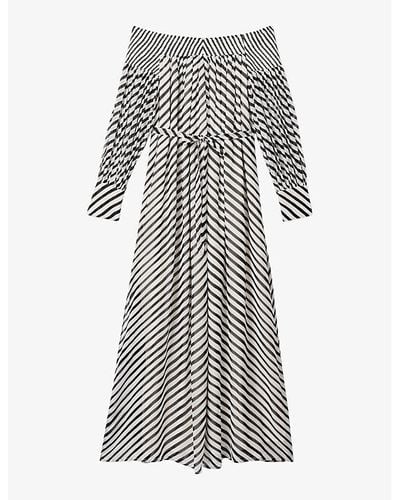 Reiss Fabia Bardot Striped Woven Maxi Dress - Gray