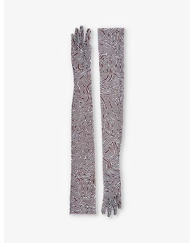 Dries Van Noten Geometric-print Elbow-length Stretch-mesh Gloves - Purple