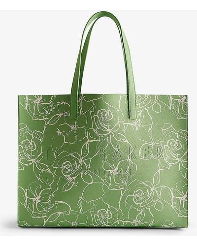 Ted Baker Linacon Floral-print Faux-leather Tote Bag - Green
