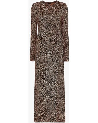 Whistles Coffee Bean Abstract-print Stretch-jersey Midi Dress - Brown