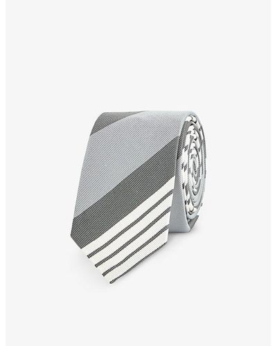 Thom Browne Striped Silk And Cotton-blend Tie - White