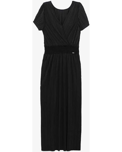 IKKS Pleated Recycled-polyester Midi Dress - Black
