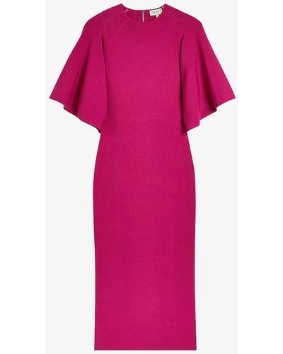 Ted Baker Lounia Fluted-sleeved Bodycon Stretch-knit Midi Dress - Pink