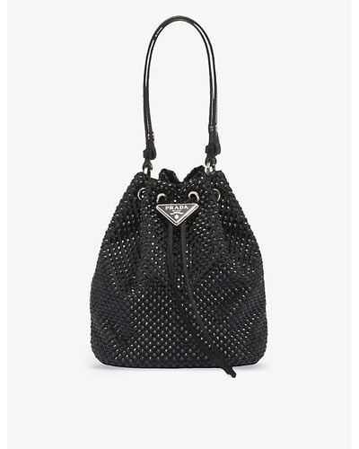 Prada Crystal-embellished Mini Satin Shoulder Bag - Black