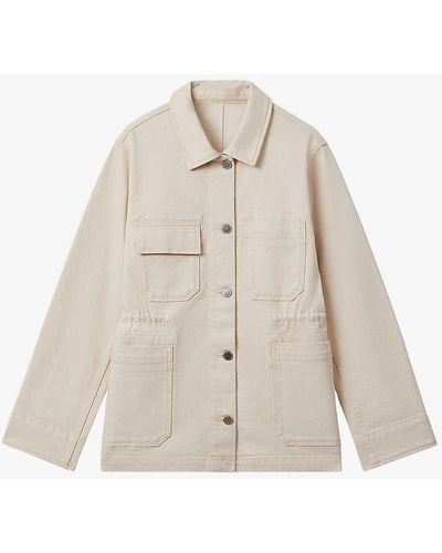 Reiss Clayton Patch-pocket Relaxed-fit Stretch-cotton Overshirt - Natural