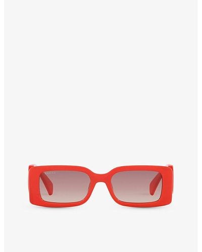 Gucci gg1325s Rectangle-frame Acetate Sunglasses - Red