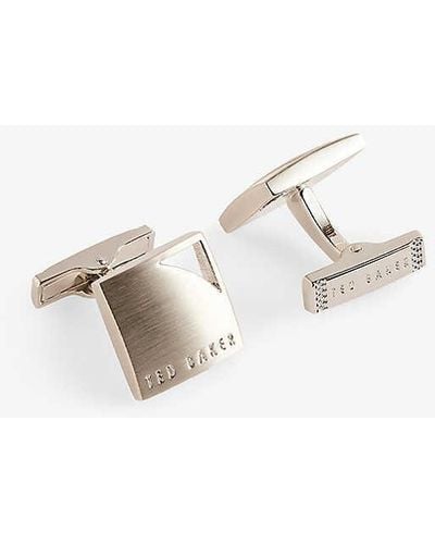 Ted Baker Curvin Logo-engraved Curved Brass Cufflinks - White