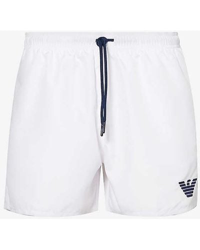 Emporio Armani Brand-embroidered Drawstring Swim Shorts - White