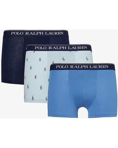 Polo Ralph Lauren Branded-waistband Mid-rise Pack Of Three Stretch-cotton Trunk - Blue