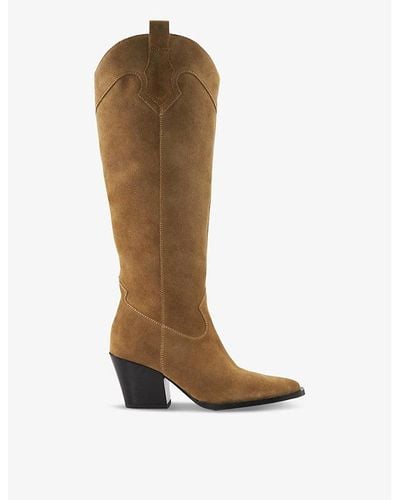 Dune Tennessee Western Suede Knee-high Heeled Boots - Brown