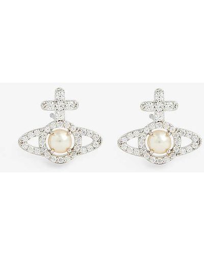 Vivienne Westwood Olympia Silver-tone Brass And Cubic Zirconia Stud Earrings - White