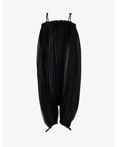 Noir Kei Ninomiya Bow-embellished Wide-leg Mesh Jumpsuit - Black