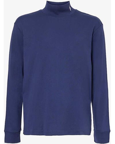 Polo Ralph Lauren Logo-embroidered Mock-neck Cotton-jersey T-shirt - Blue