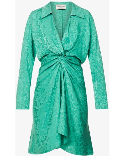 Zadig & Voltaire Rozo Abstract-print Silk Mini Dress - Green