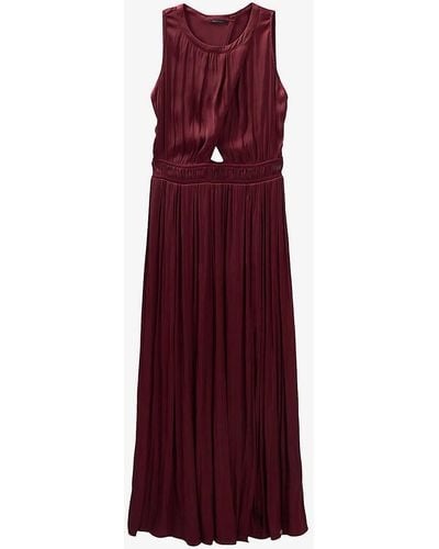 IKKS Asymmetric-top Pleated Satin Maxi Dress - Purple
