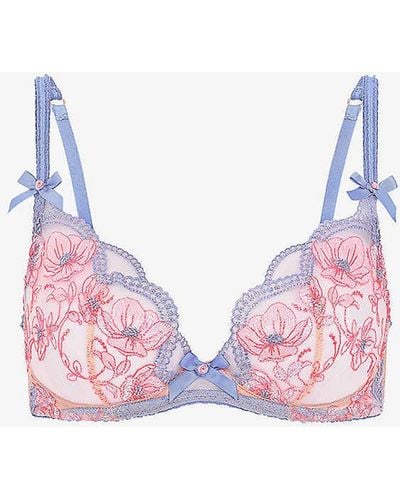 Agent Provocateur Winnette Floral-lace Underwired Woven Plunge Bra - Pink
