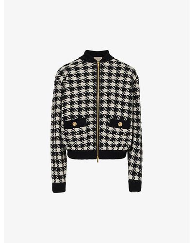 Gucci Houndstooth Zip-front Wool-knit Jacket - Black