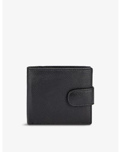 Dents Beauley Brand-embossed Press Stud Grained Leather Billfold Wallet - Black