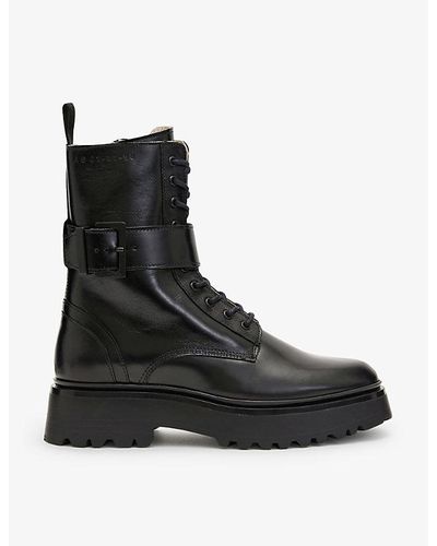 AllSaints Onyx Logo-embossed Leather Biker Boots - Black